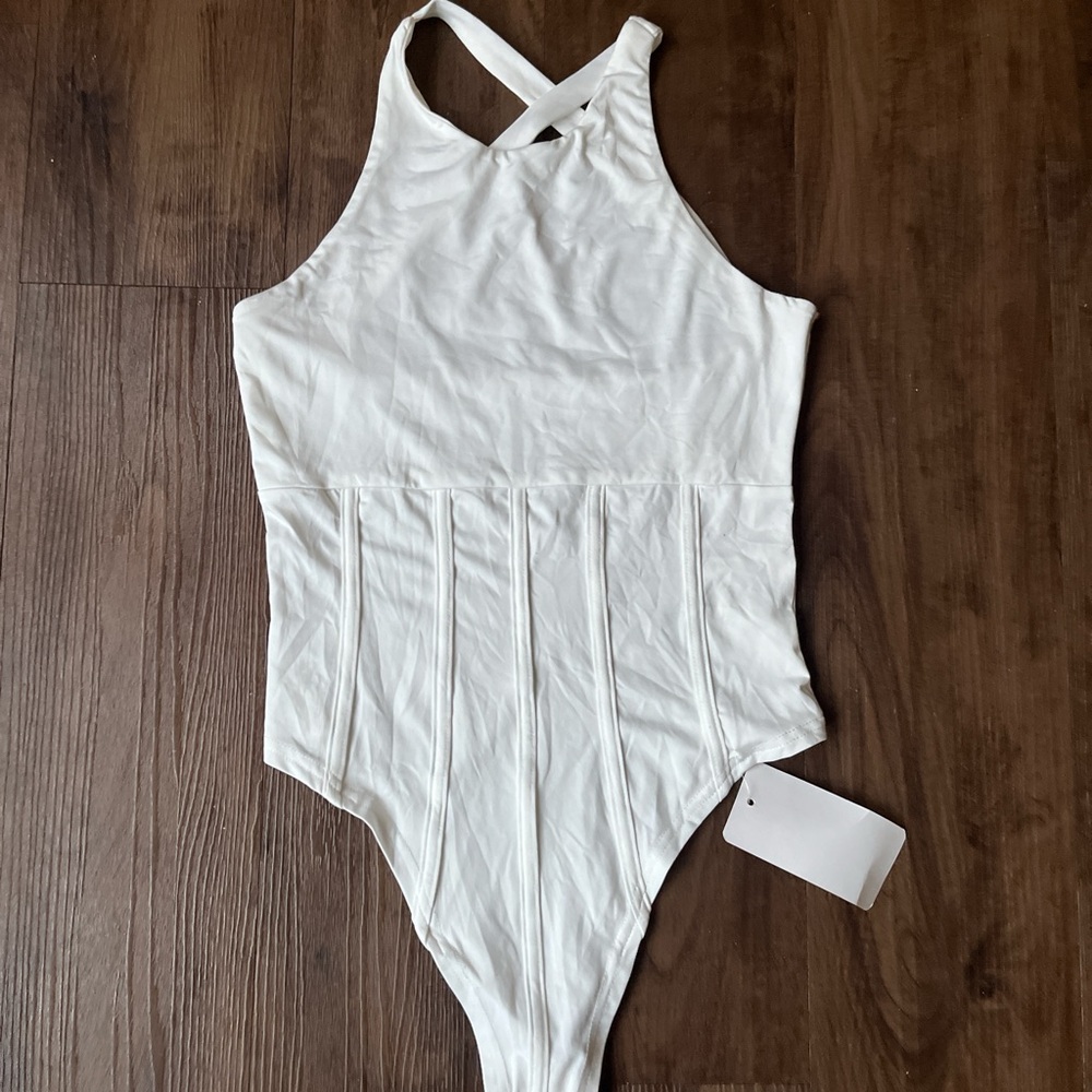 White halter corset “skims” like bodysuit. - Picture 2 of 6